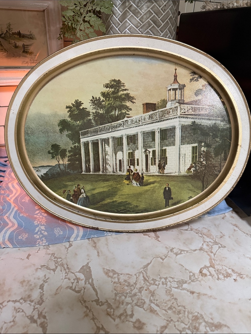 Gold Oval Framed Historic Mansion Wall Art - Unbranded
